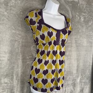 Vintage Y2K Babydoll Top SZ M Tie Back Heart Preppy NEW